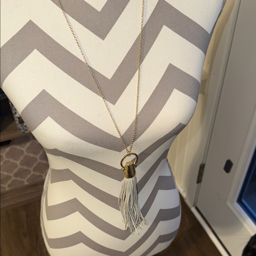 Gold Necklace with White Tassel Pendant